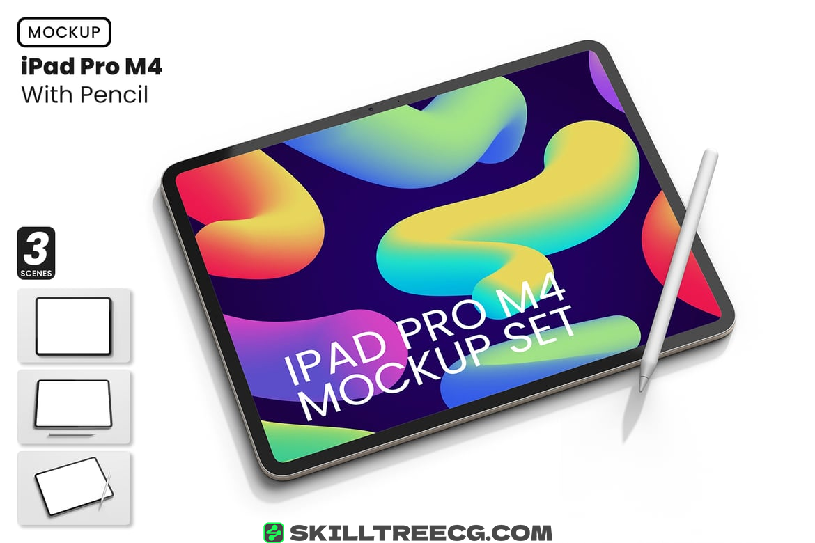 iPad Pro M4 with Pencil Mockup（609505）-技能树